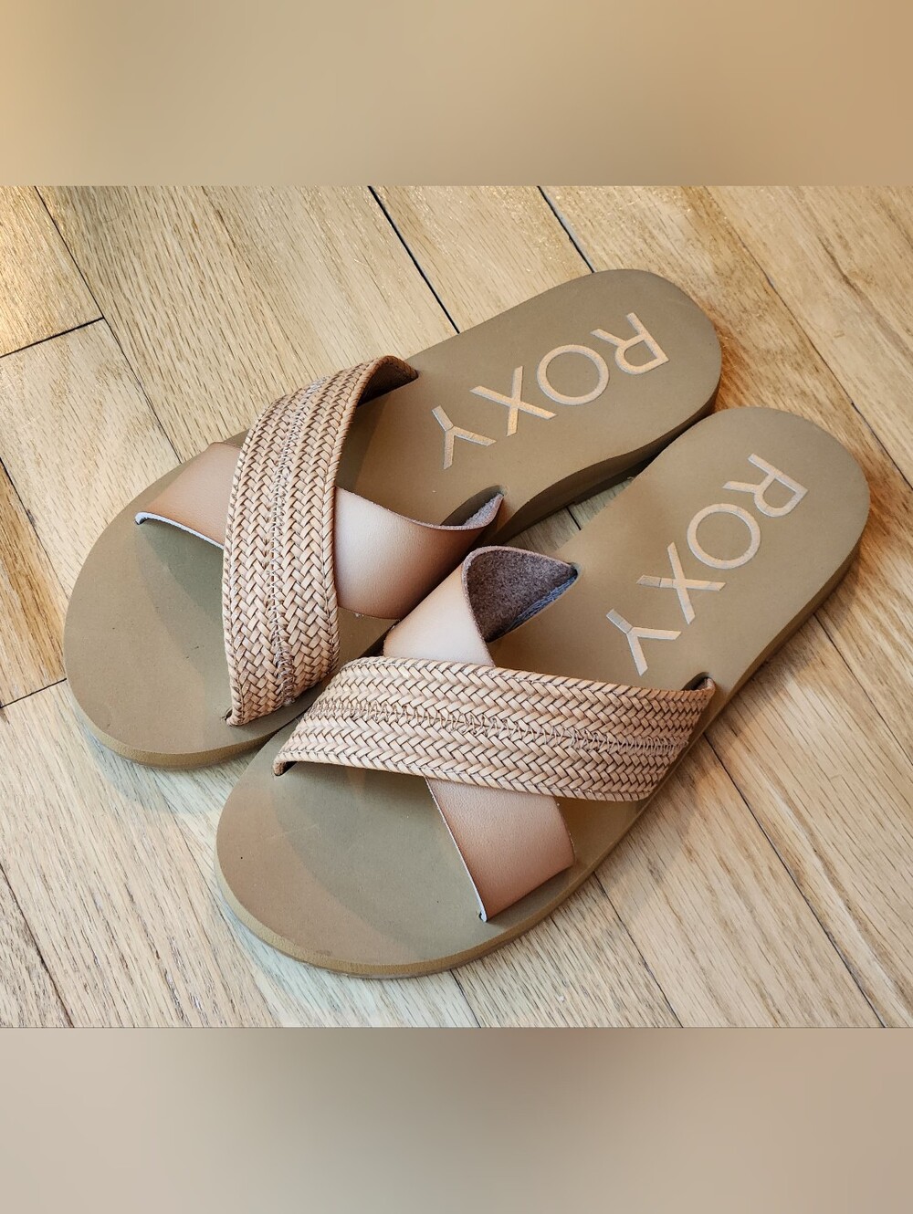 Roxy Women's 9 Tan Braided Slide Sandals Summer Shoes